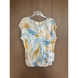 Cynthia Rowley Tropical Top Floral 100% Linen Size XL Vacation Blouse